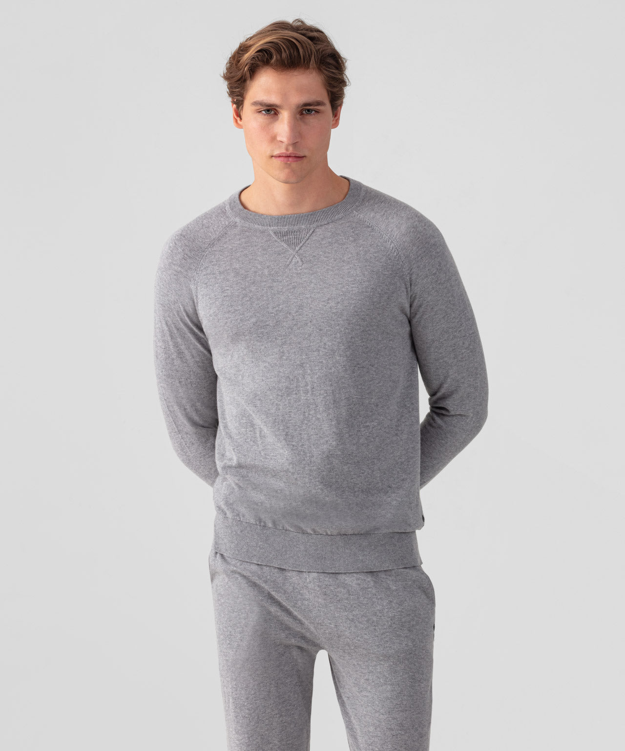 Light Cotton-Silk Raglan Sweater: Grey Melange