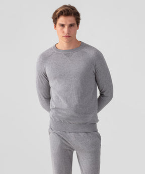 Light Cotton-Silk Raglan Sweater: Grey Melange