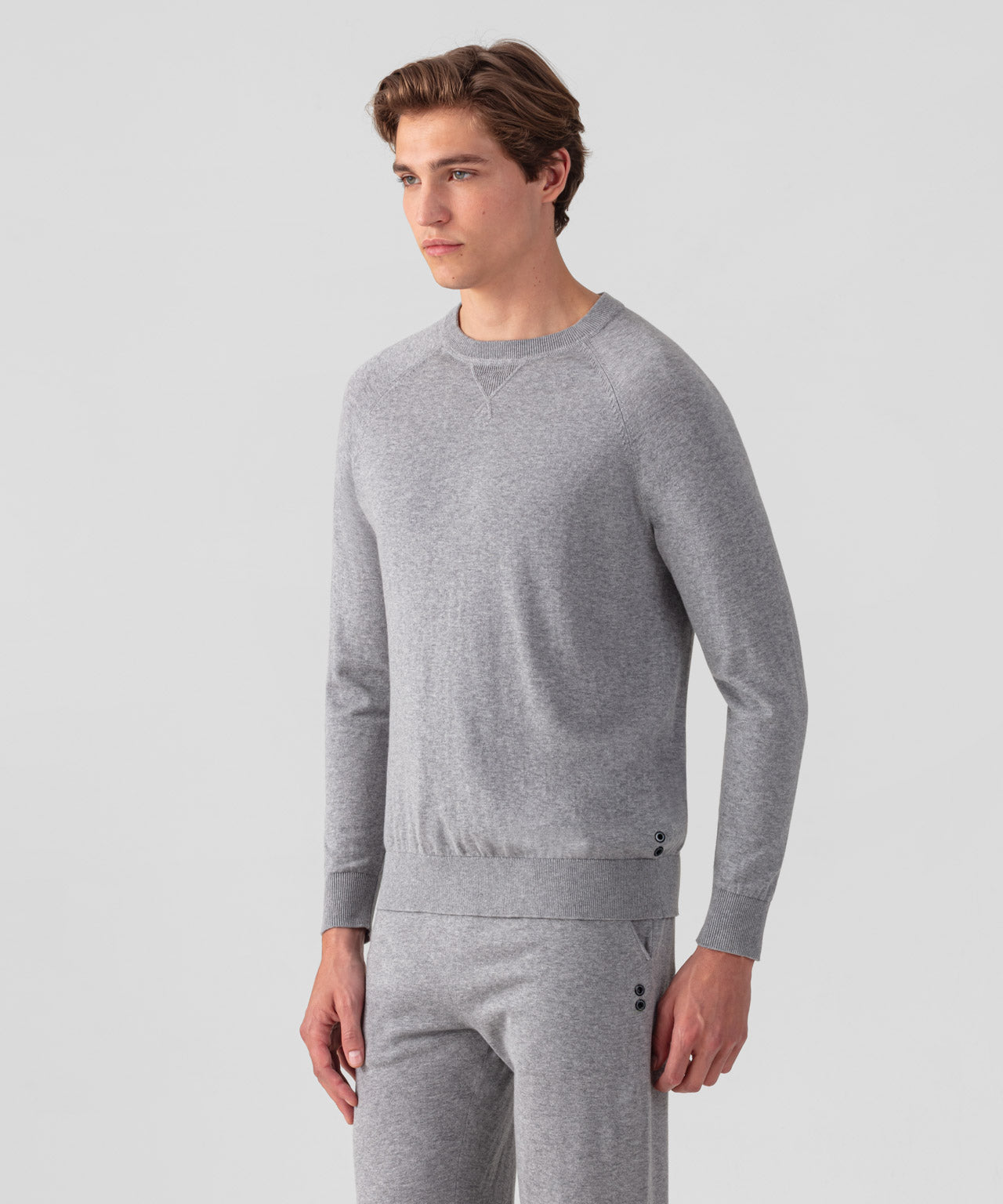 Light Cotton-Silk Raglan Sweater: Grey Melange