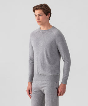 Light Cotton-Silk Raglan Sweater: Grey Melange
