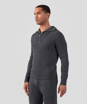 Ribbed Wool Half Zip Sweater: Cosmo Grey