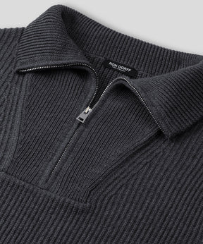 Ribbed Wool Half Zip Sweater: Cosmo Grey
