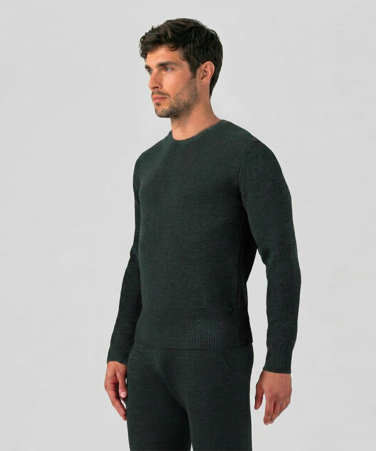Gerippter Wollpullover: Dunkles Khaki