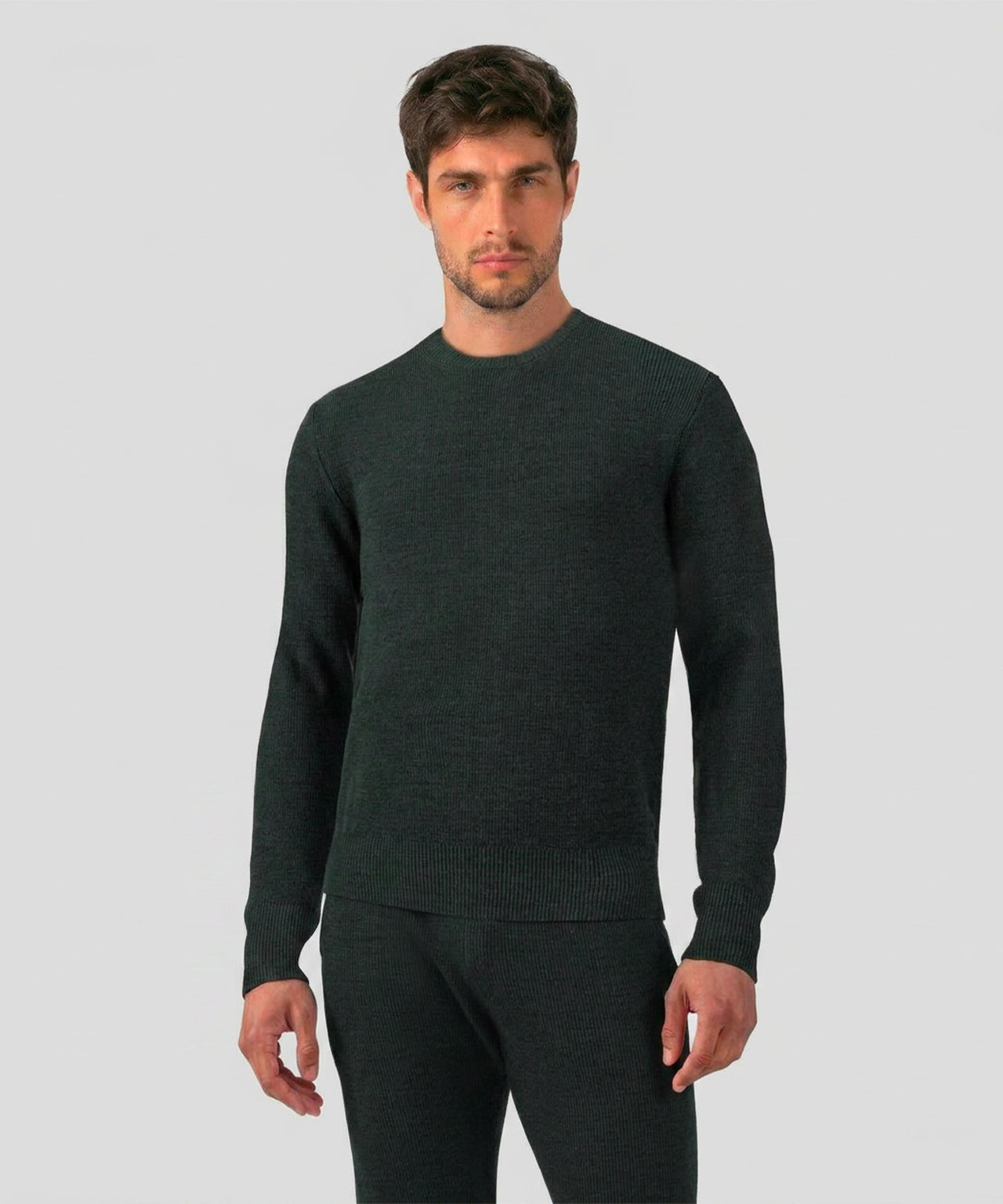 Gerippter Wollpullover: Dunkles Khaki