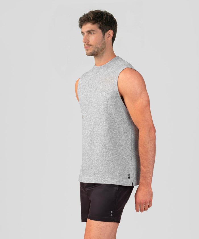Sweatshirt sans manches en coton léger: Gris chiné