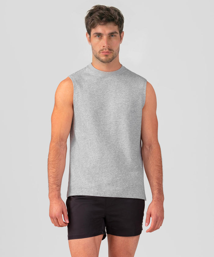 Sweatshirt sans manches en coton léger: Gris chiné