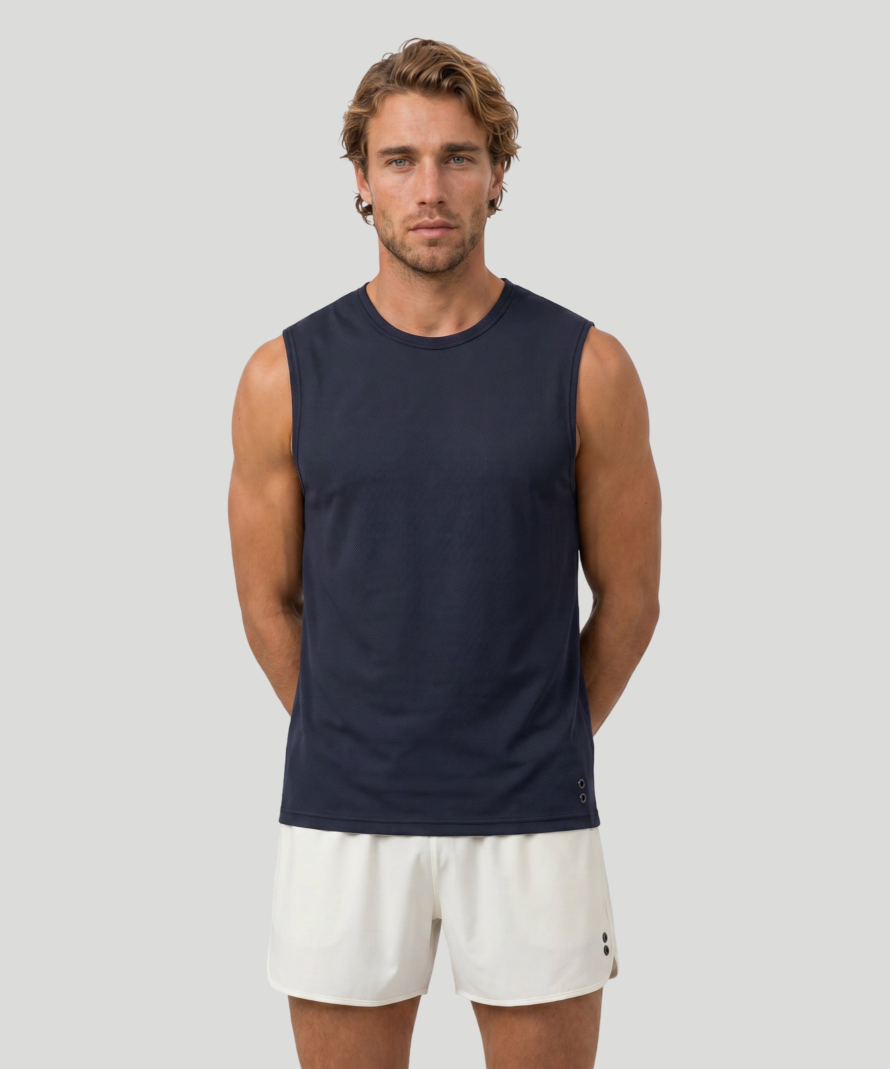 T-shirt sans manches en mesh: Bleu marine