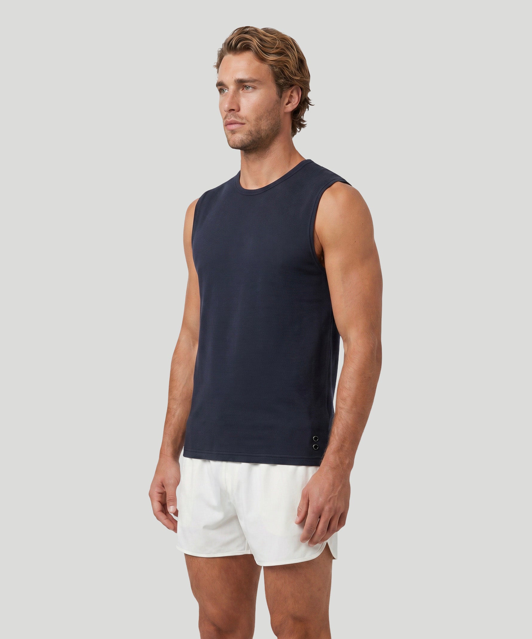 T-shirt sans manches en mesh: Bleu marine