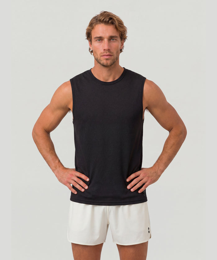 Mesh Sleeveless T-Shirt: Schwarz