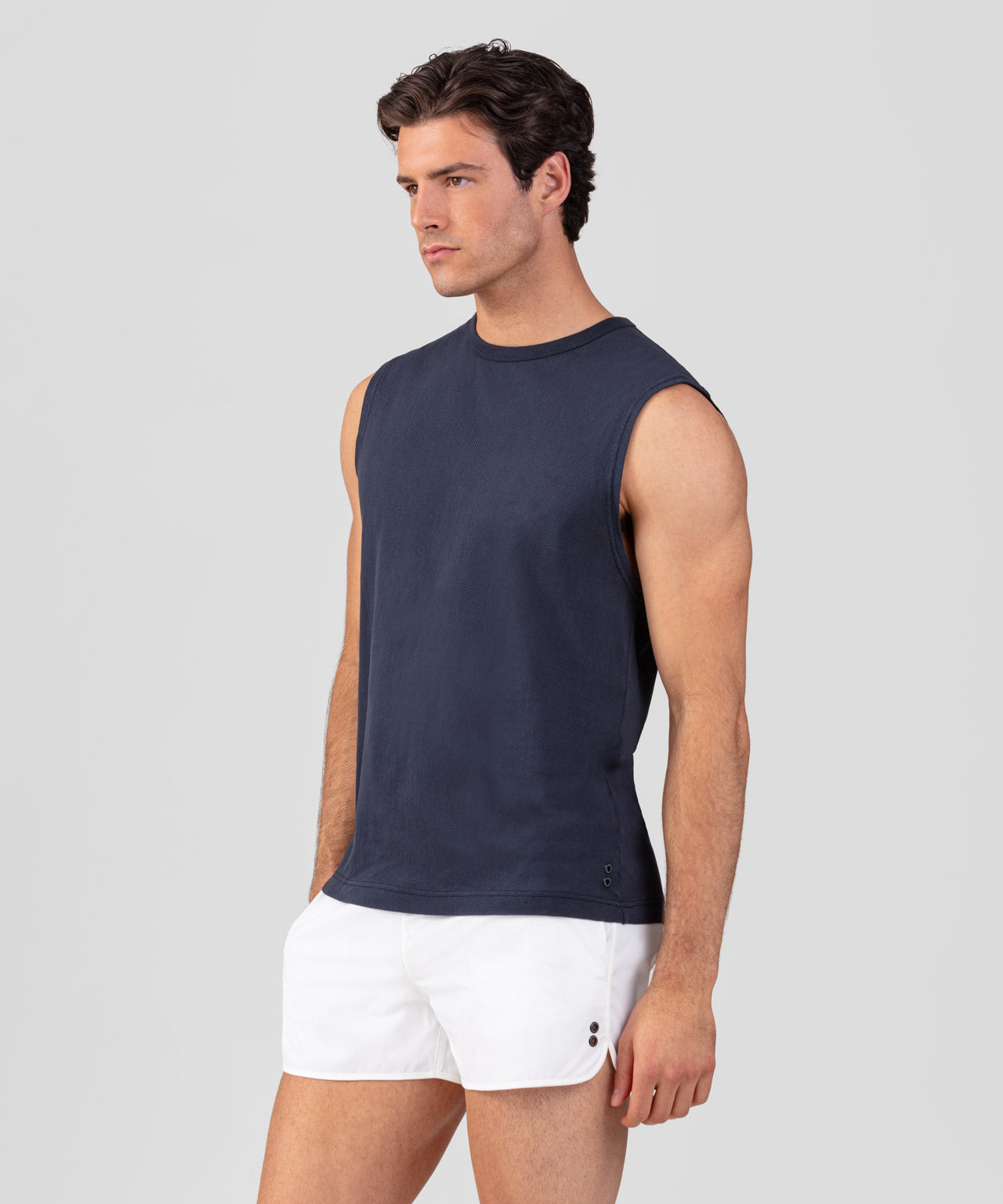 T-shirt sans manches en mesh: Bleu marine