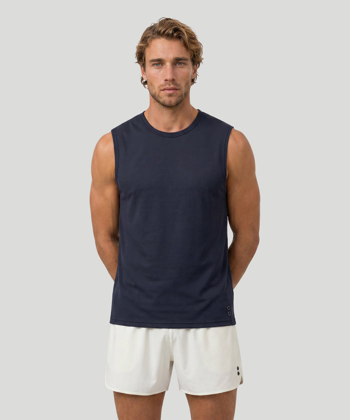 Mesh Sleeveless T-Shirt: Marineblau