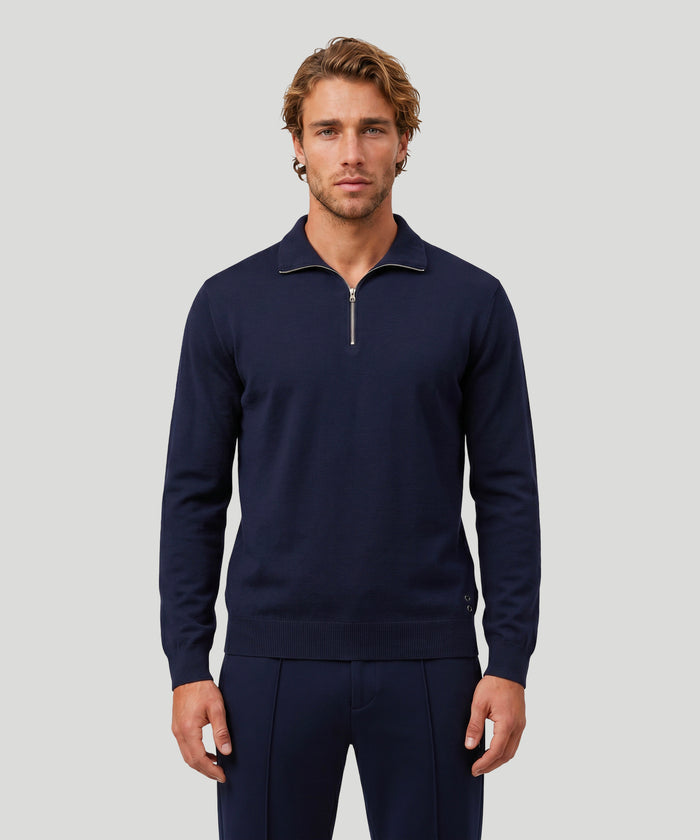 Cotton-Silk RD Polo Long Sleeve: Marineblau