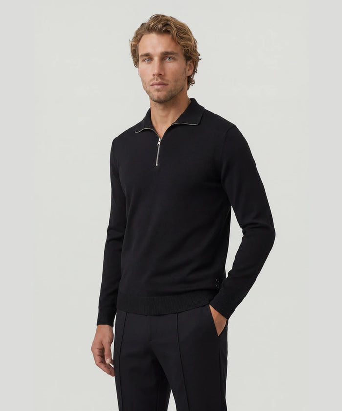 Polo manches longues en coton-soie : Noir