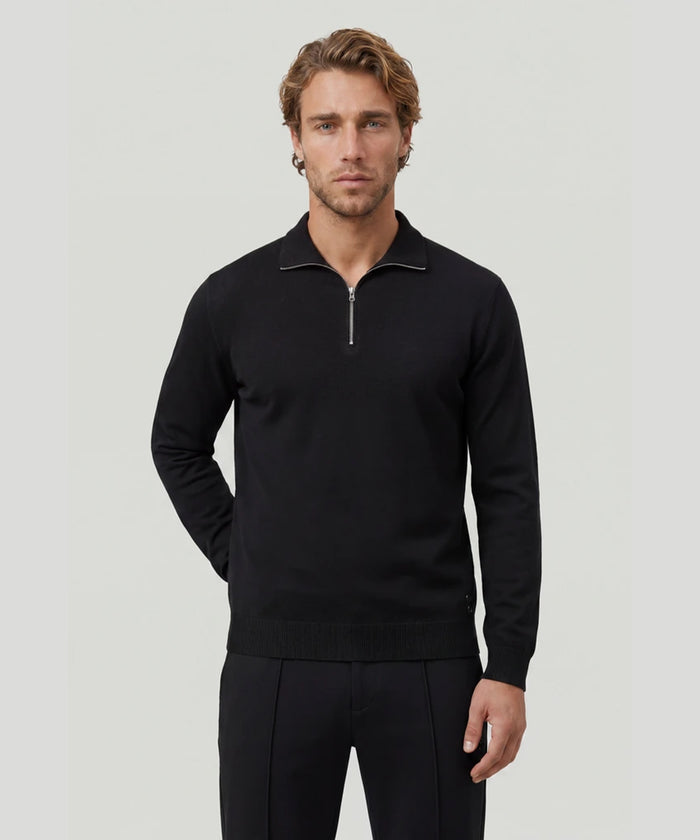 Polo manches longues en coton-soie : Noir