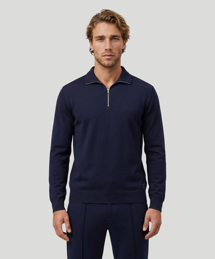 Polo manches longues en coton-soie: Bleu marine