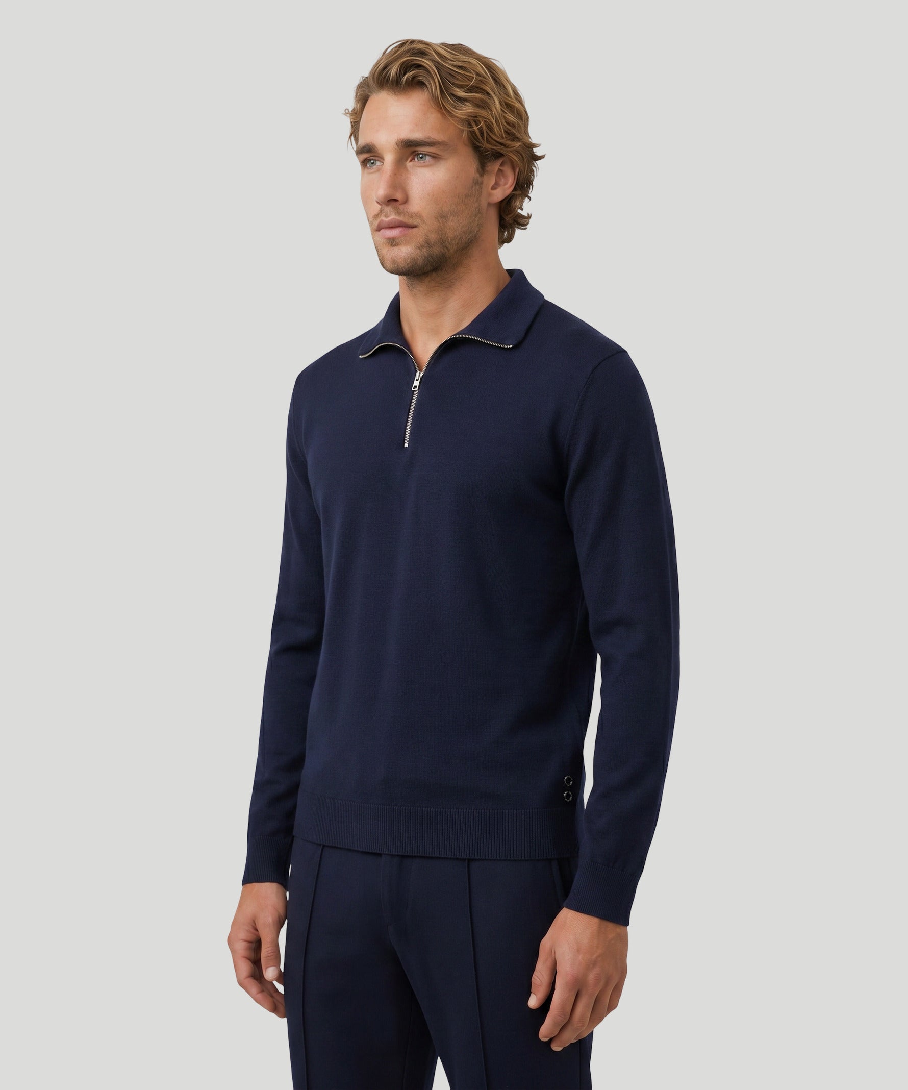 Polo manches longues en coton-soie: Bleu marine