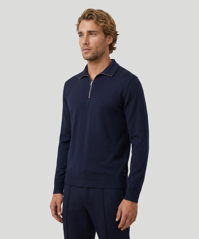 Polo manches longues en coton-soie: Bleu marine