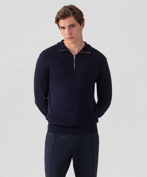 Cotton Silk RD Polo Long Sleeve: Navy