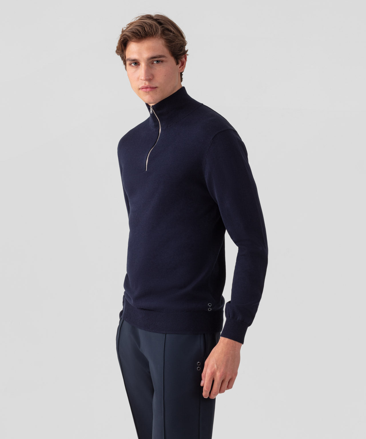 Baumwoll-Seide RD Poloshirt Langarm: Marine