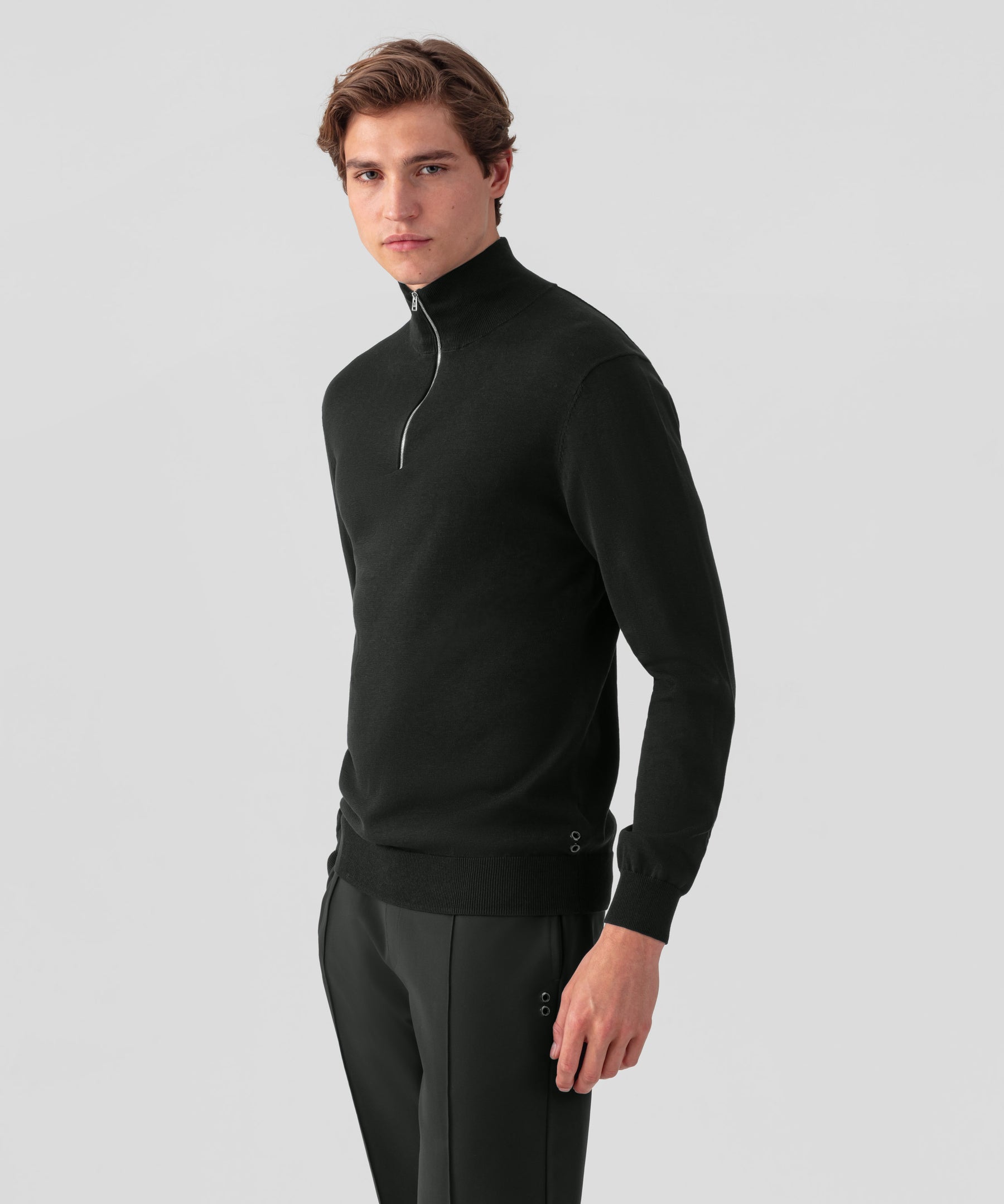 Cotton Silk RD Polo Long Sleeve: Black