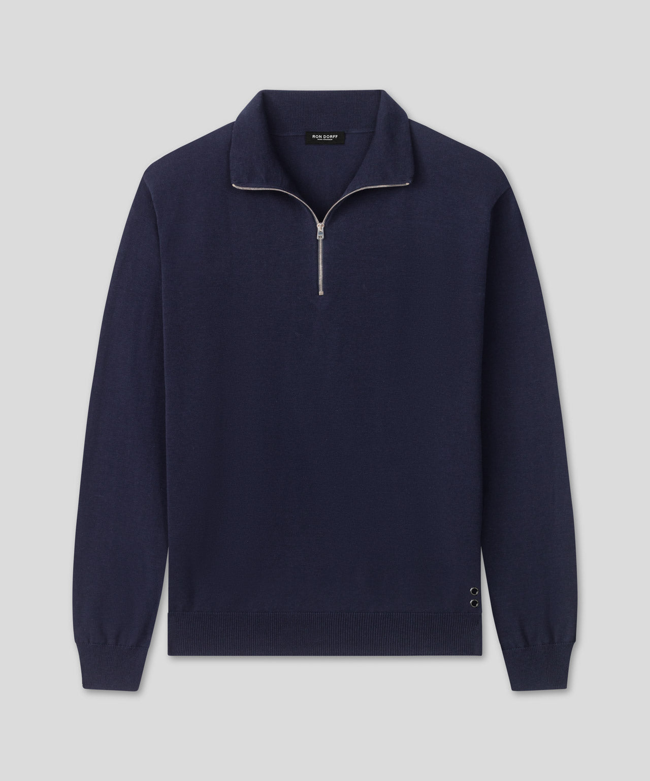Baumwoll-Seide RD Poloshirt Langarm: Marine