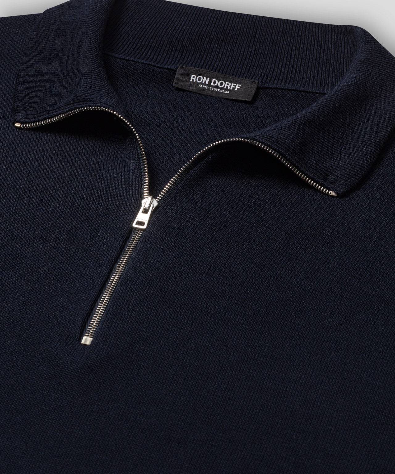 Baumwoll-Seide RD Poloshirt Langarm: Marine