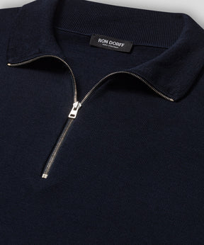 Cotton Silk RD Polo Long Sleeve: Navy