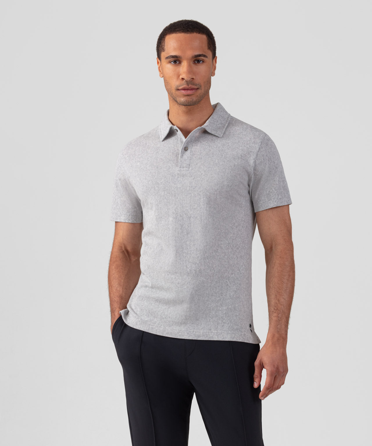 Cotton Mesh RD Polo: Grey Melange