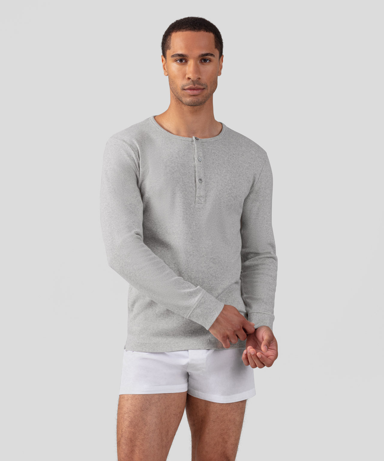 Army Ribbed Henley T-Shirt: Grey Melange