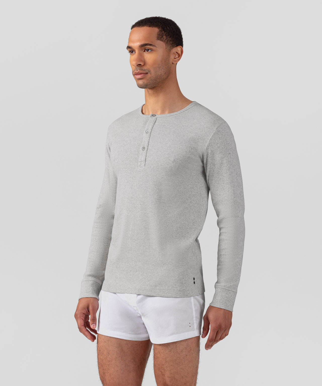 Army Ribbed Henley T-Shirt: Grey Melange