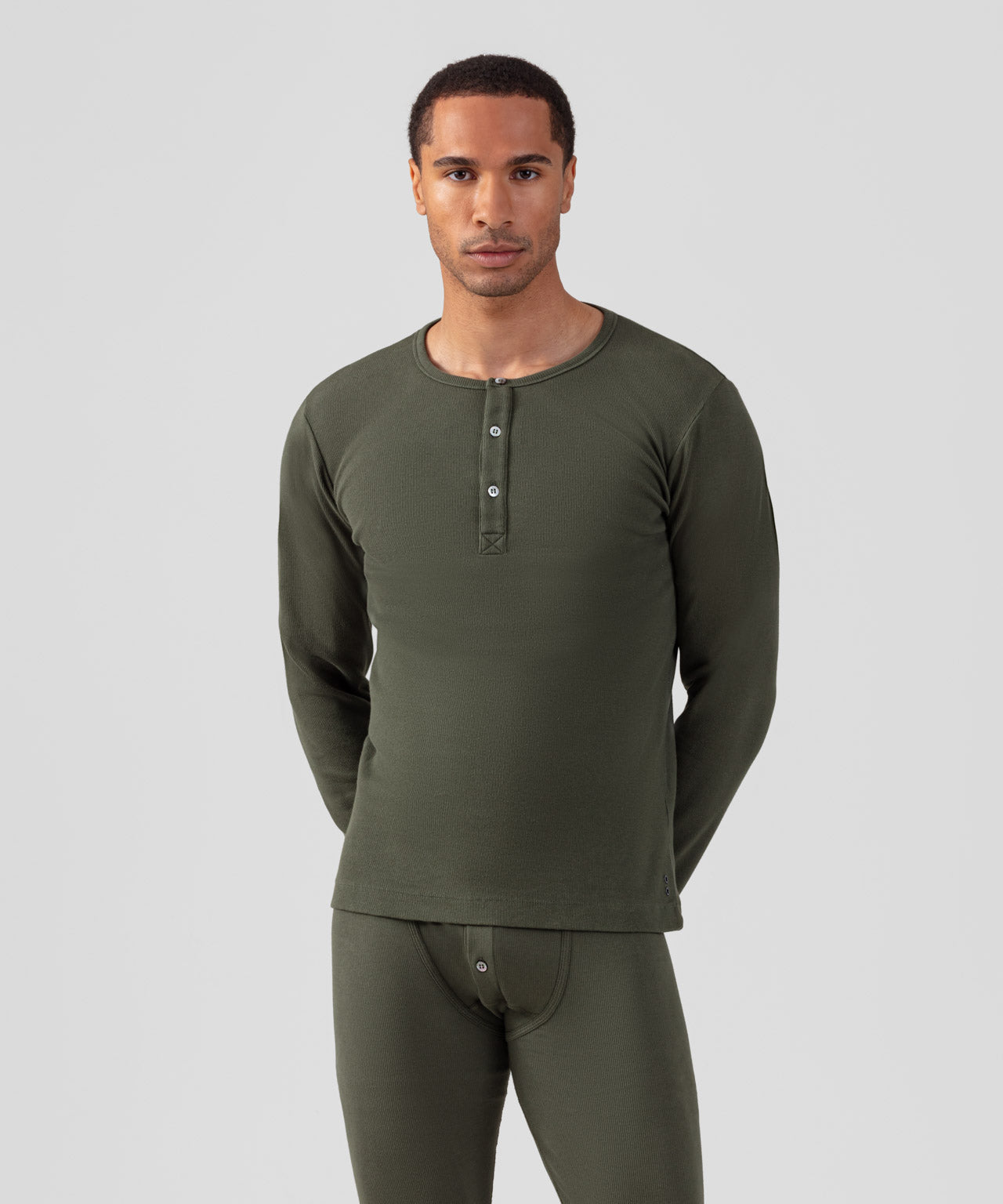 Geripptes Henley-T-Shirt Army: Militärgrün