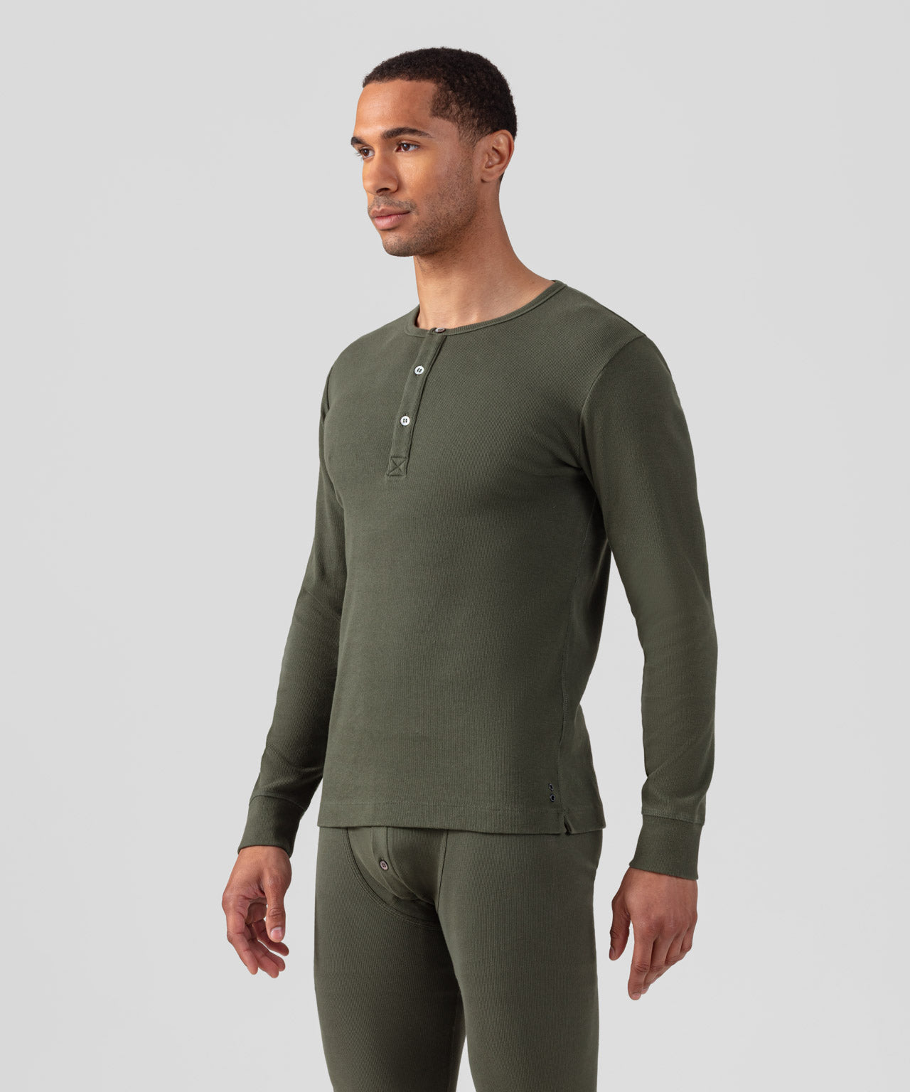 Geripptes Henley-T-Shirt Army: Militärgrün