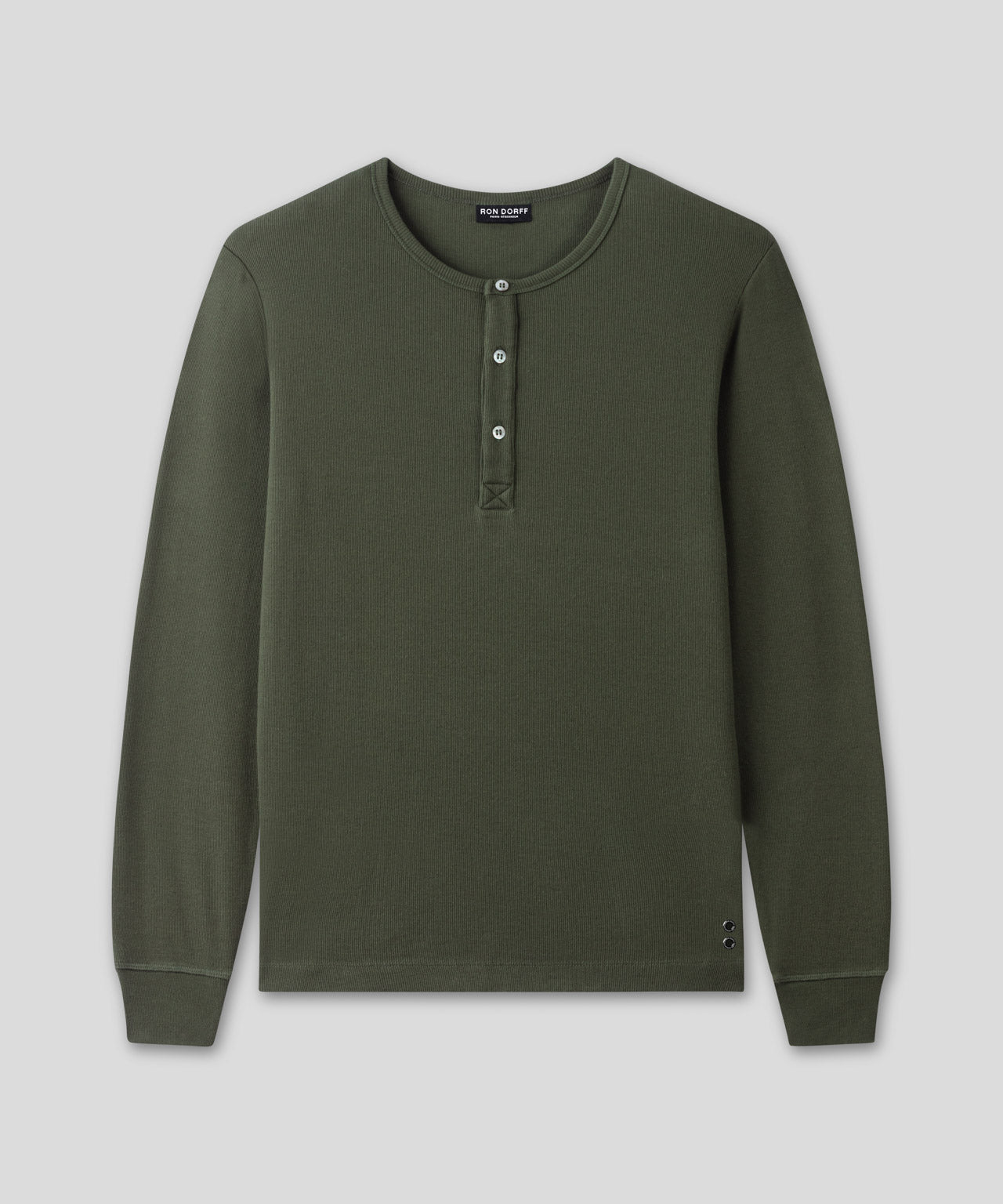 Geripptes Henley-T-Shirt Army: Militärgrün