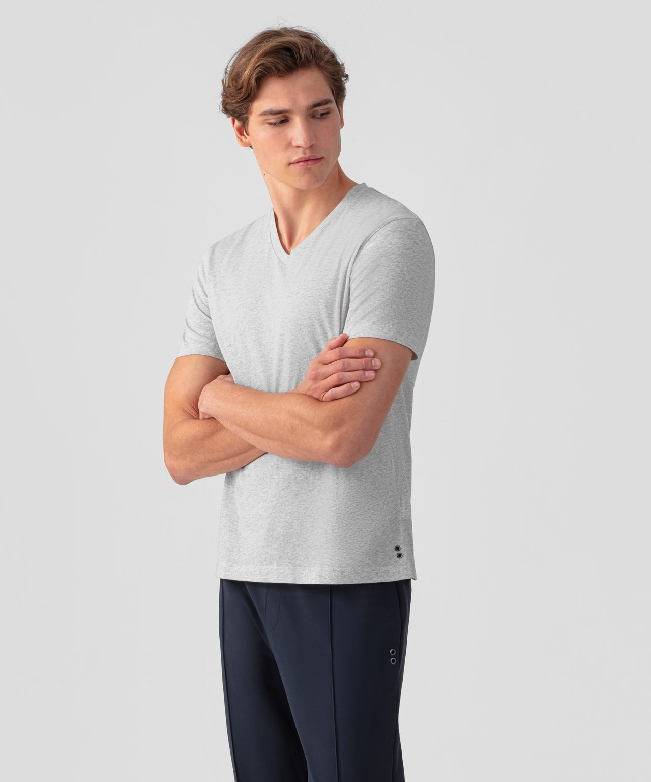 V-Ausschnitt T-Shirt Eyelet Edition: Grau Melange