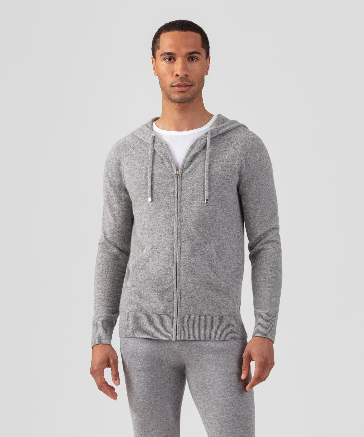 Kaschmir-Hoodie mit Reißverschluss: Grau meliert