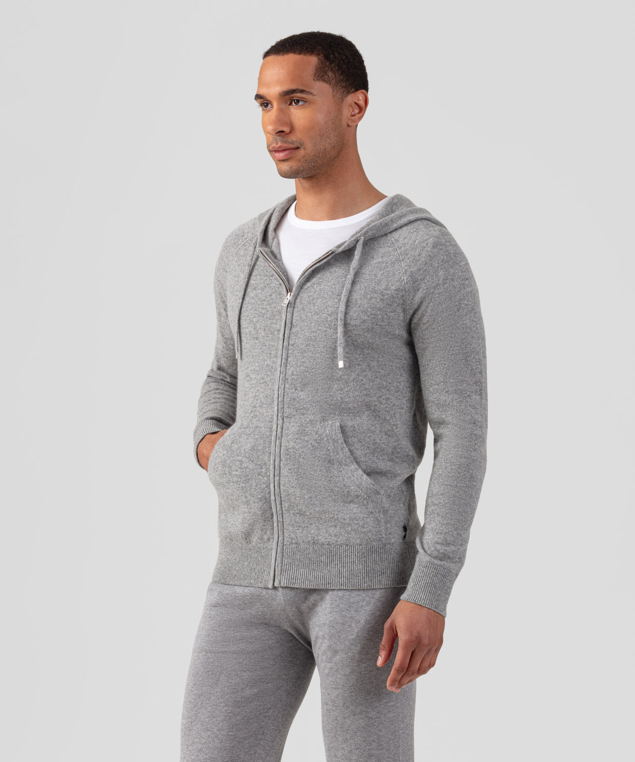 Cashmere Zipped Hoodie: Grey Melange