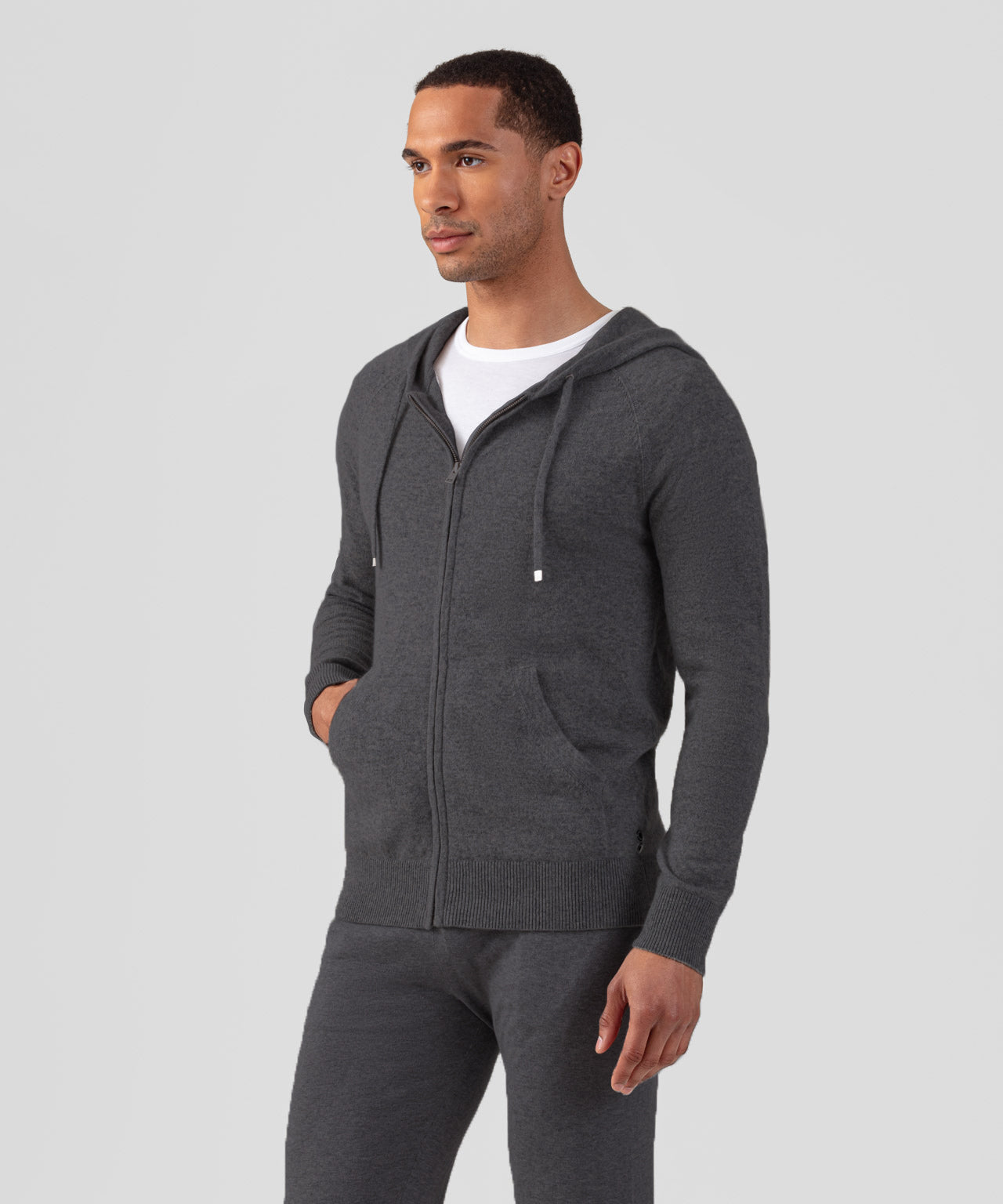 Cashmere Zipped Hoodie: Dark Grey Melange