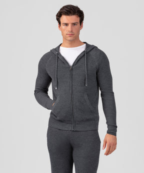 Ribbed Wool Zipped Hoodie: Cosmo Grey
