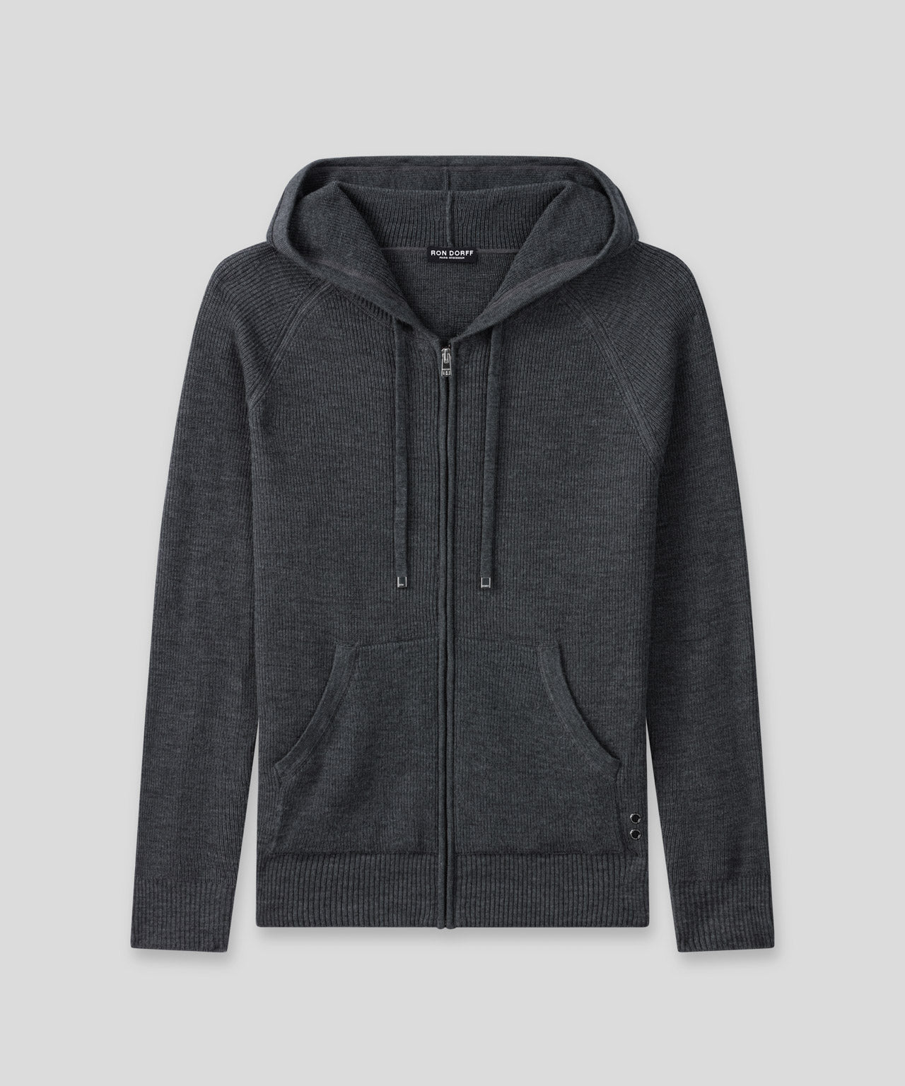 Ribbed Wool Zipped Hoodie: Cosmo Grey