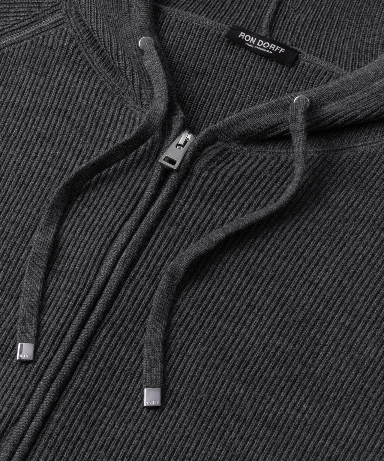 Ribbed Wool Zipped Hoodie: Cosmo Grey