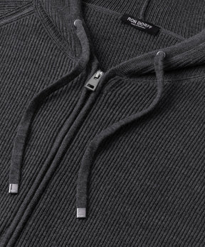 Ribbed Wool Zipped Hoodie: Cosmo Grey