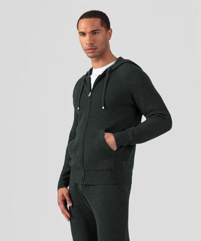 Ribbed Wool Zipped Hoodie: Dark Khaki
