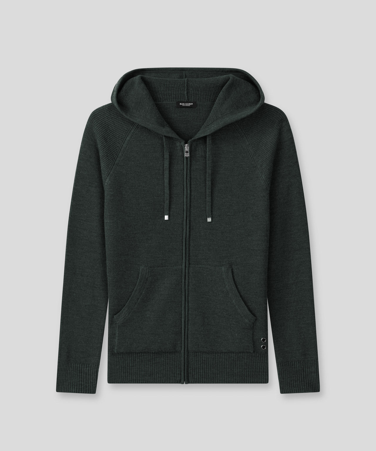 Ribbed Wool Zipped Hoodie: Dark Khaki