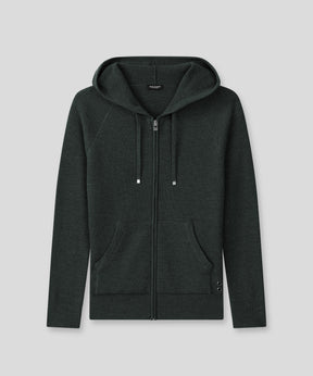 Ribbed Wool Zipped Hoodie: Dark Khaki