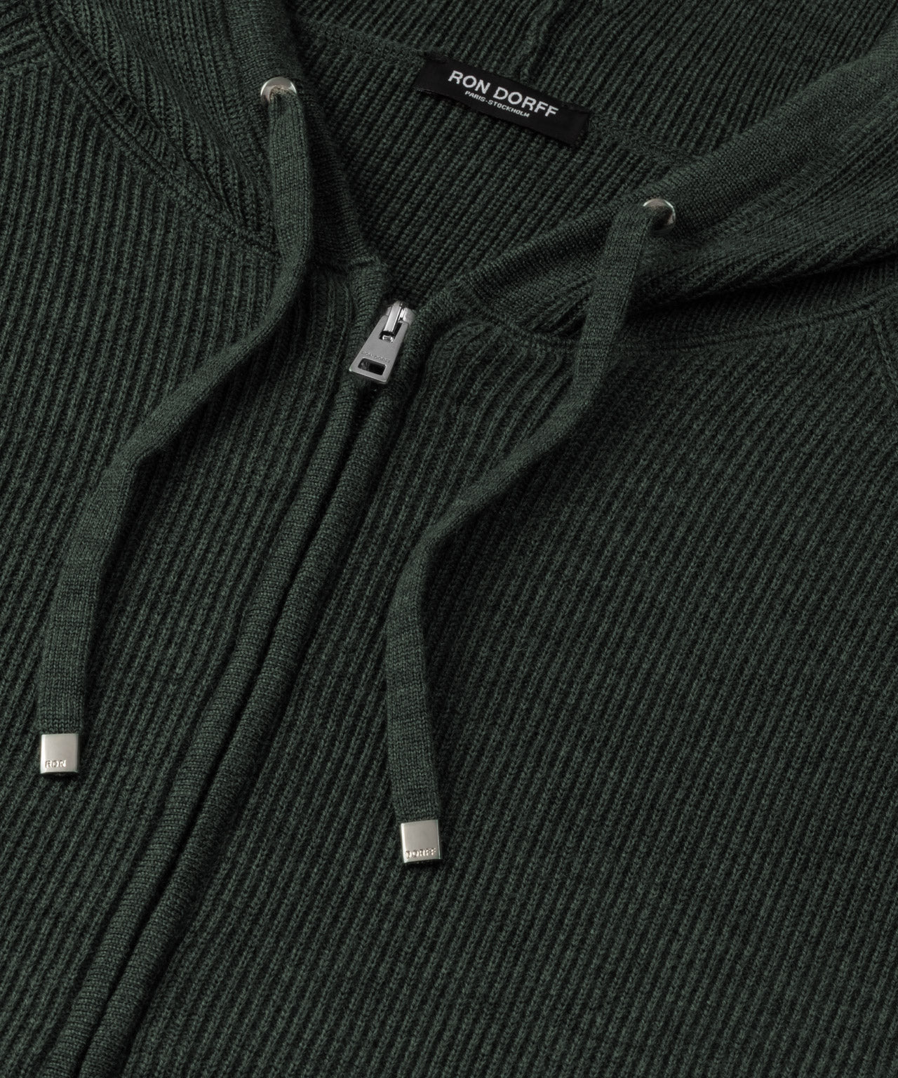 Ribbed Wool Zipped Hoodie: Dark Khaki