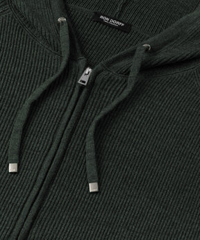 Ribbed Wool Zipped Hoodie: Dark Khaki