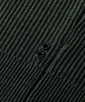 Pull en laine côtelée avec demi col zippé: Kaki foncé