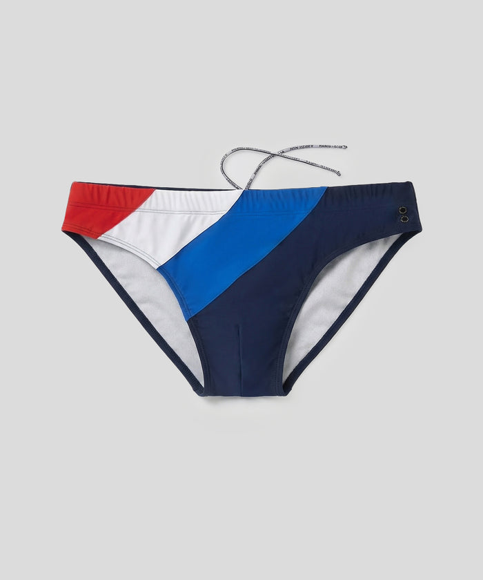 Slip de bain slim à rayures diagonales: Bleu marine