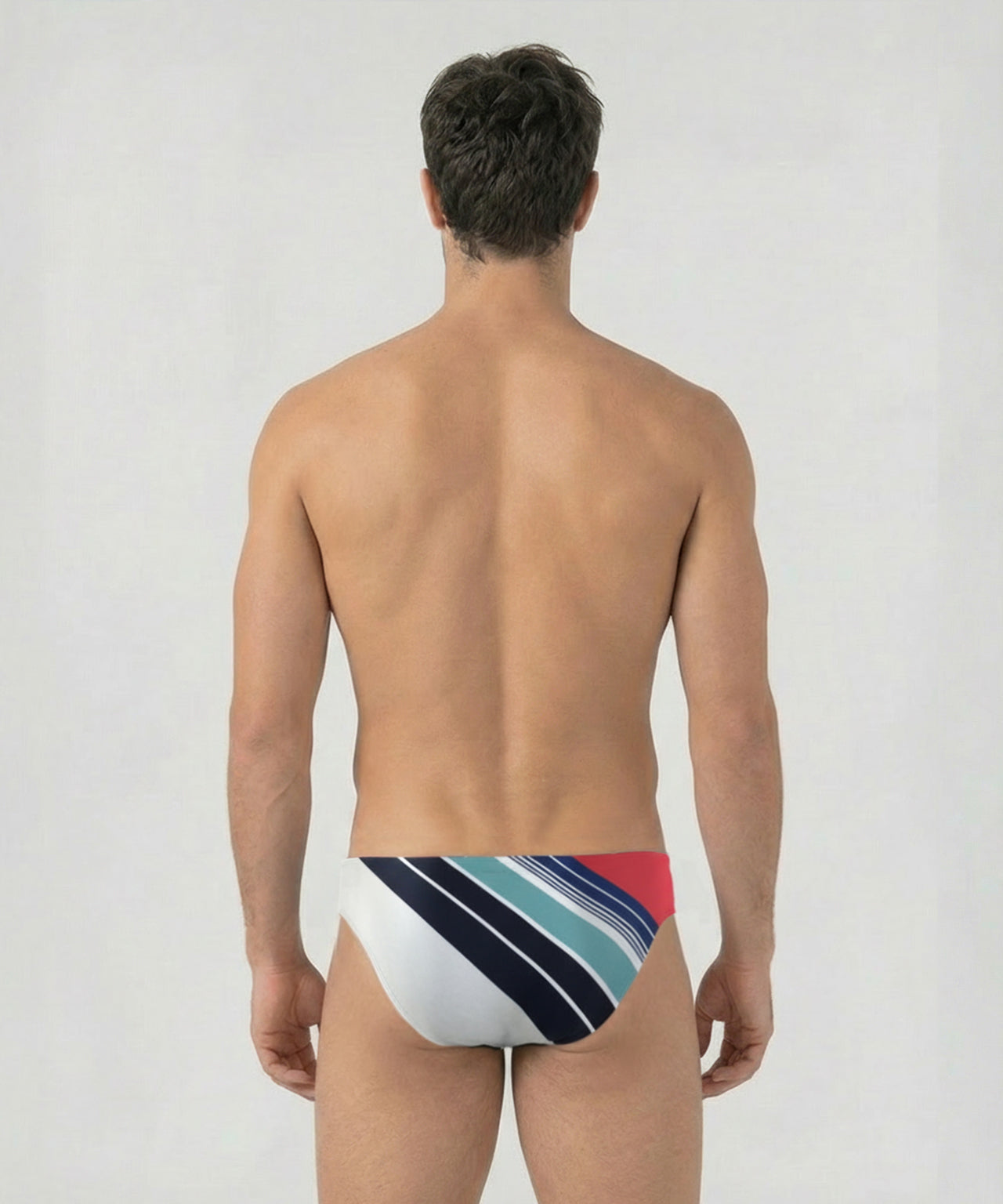 Slip de bain slim à rayures rétro: Rouge choc