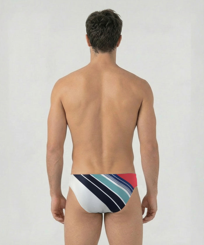 Enganliegende Badehose mit Retro-Streifen: Knallrot